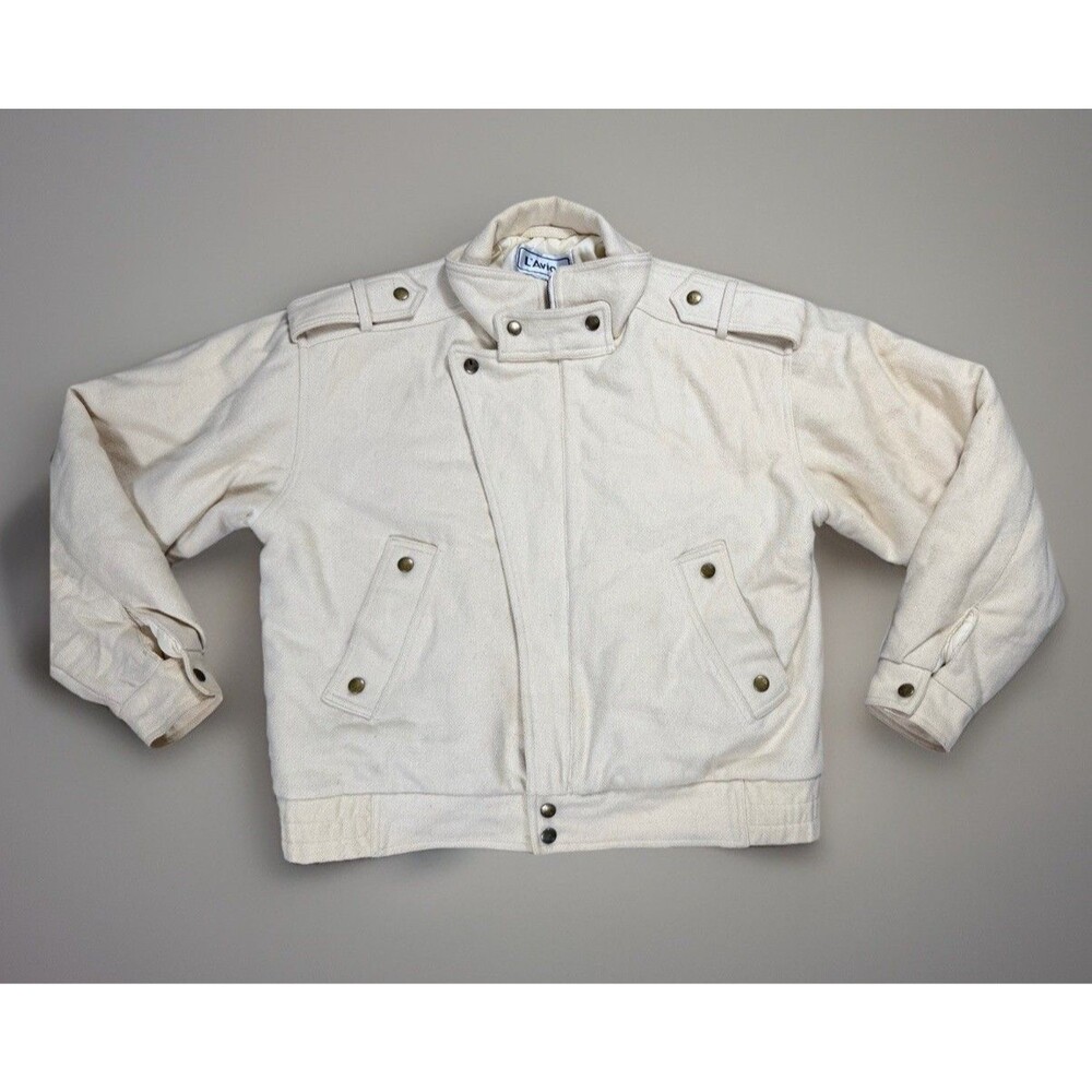 Vintage 70s L’Avion Wool Beige Bomber Top Gun Flight Jacket Mens Size Med